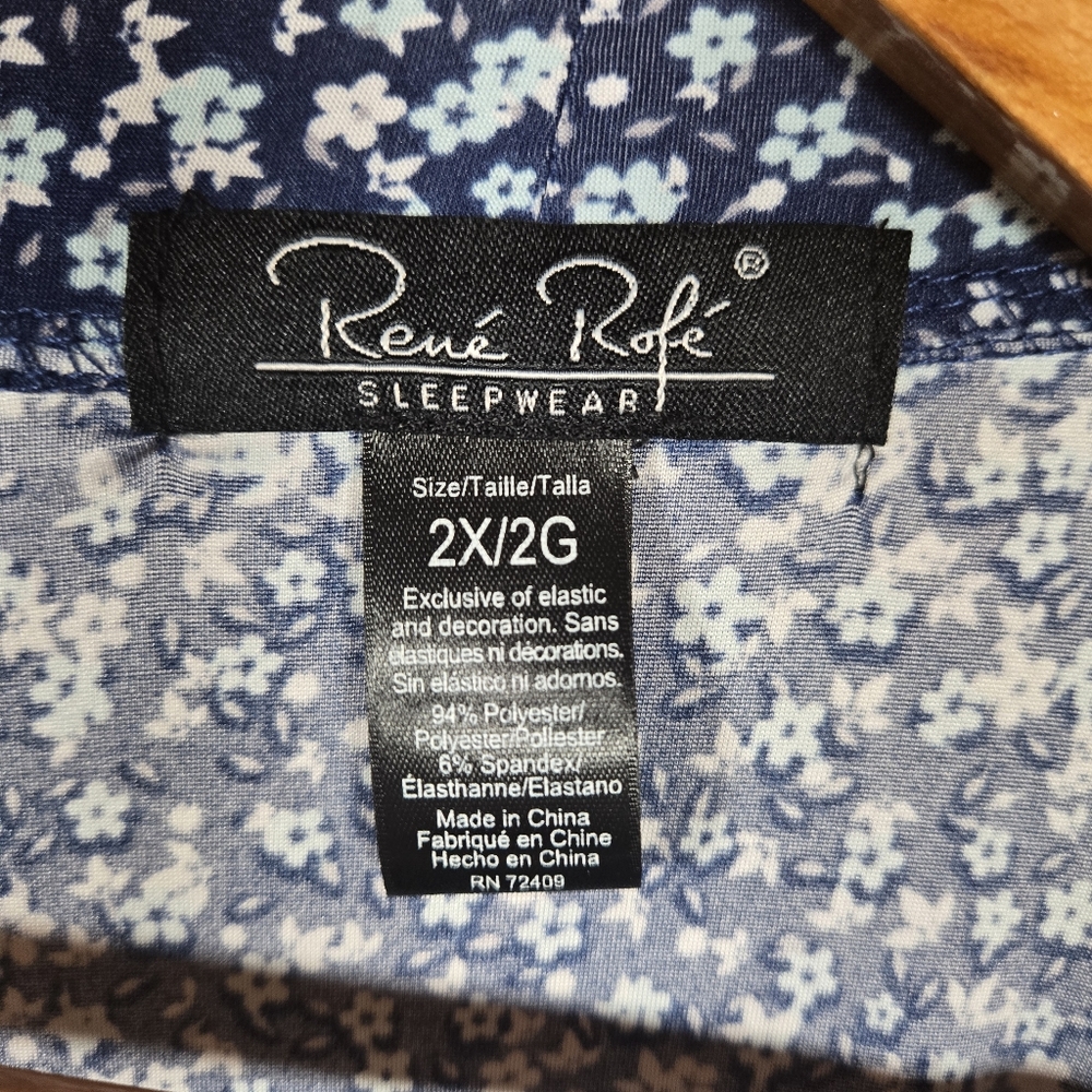 NWT Rene Rofe Sleepwear Womens Robe Blue Floral 2XL Belt Cottagecore Feminine - Picture 4 of 6